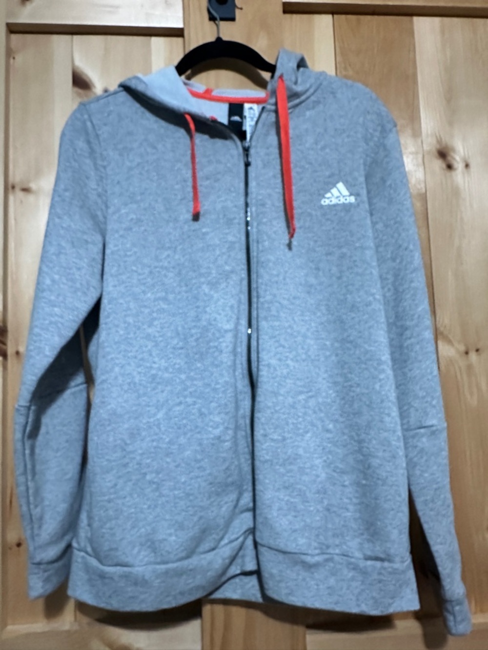 adidas Heather Grey Zip-Up Hoodie with Bright Orange Stripes & Trim - XL
